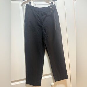 Ann Taylor linen blend 2P belted black ankle pants.  Gold belt accent.